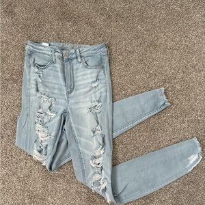 American Eagle Outfitters Blue Skinny Jeans with Distressed Details
